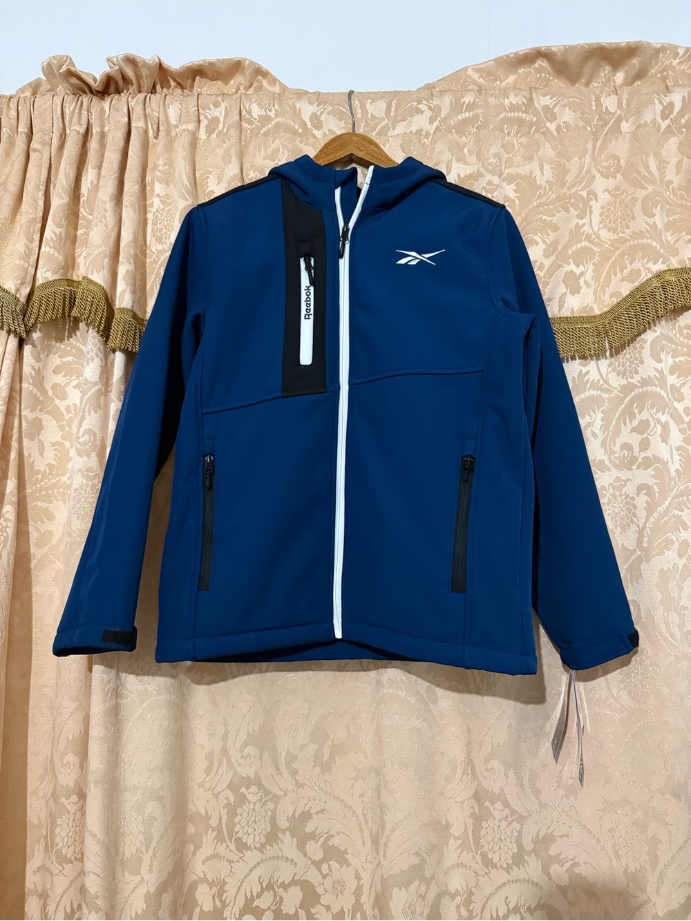 Reebok Blue Hooded Softshell Jacket with White Zipper